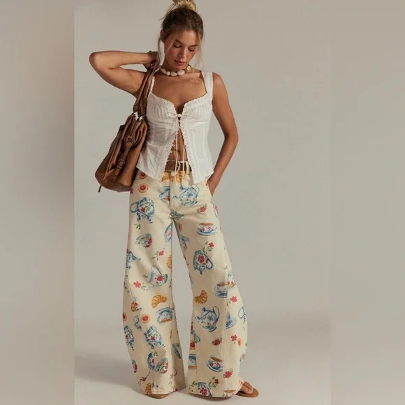 We The Free Eden Printed Wide Leg Slouchy Flare Jeans Size 28 NWT - Picture 1 of 14